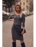 Rochie gri închis cu talie cravată 9729 - Magazin online - Boutique